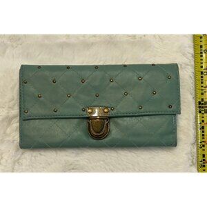 Deena and ozzy wallet teal green studs stitched bronze latch